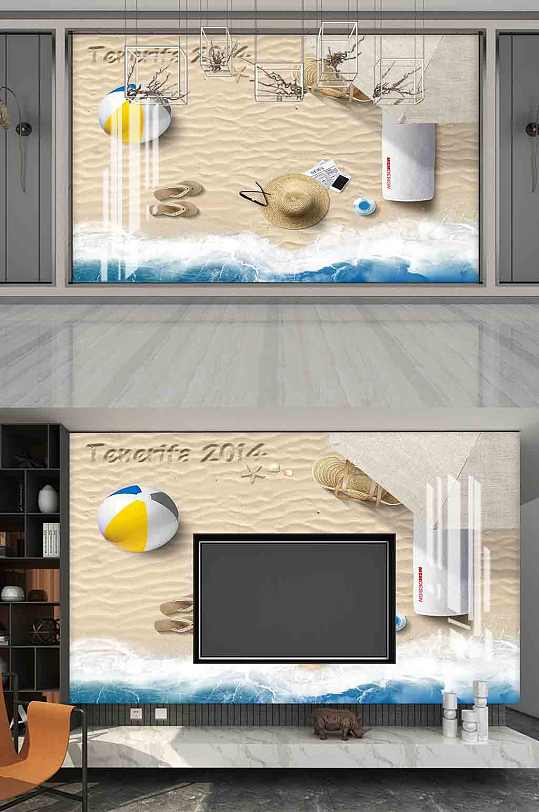 海边风景电视背景墙-众图网