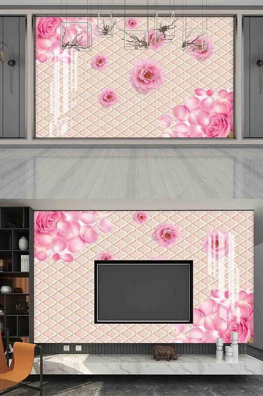 3D浮雕花朵电视背景墙-众图网