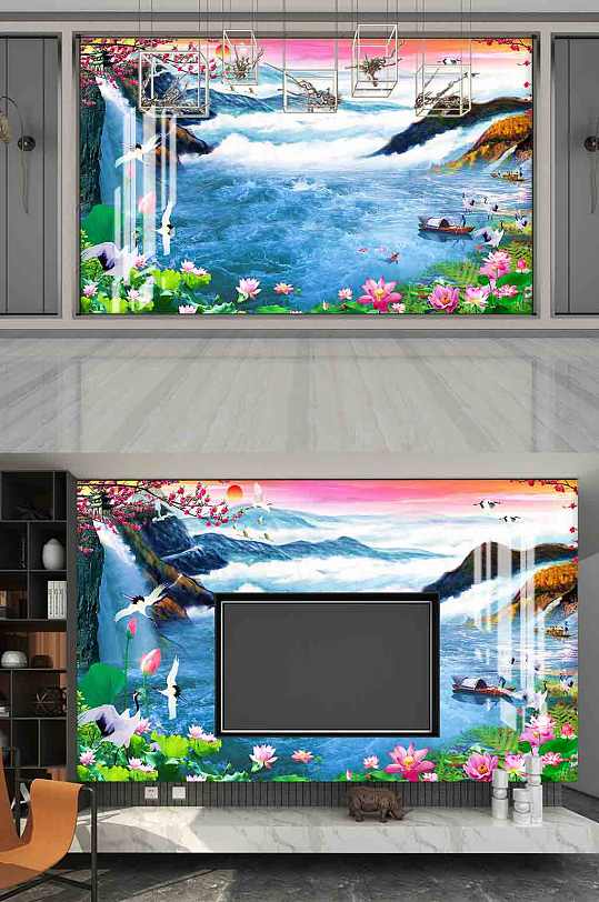 新中式海景电视背景墙
