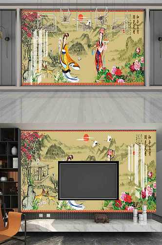 古典中式仕女背景墙装饰画