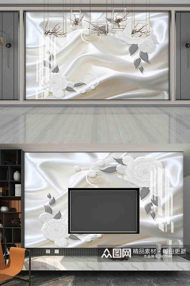 3D浮雕花朵背景墙素材