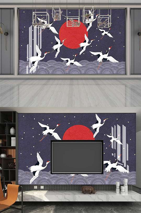 新中式仙鶴背景墻