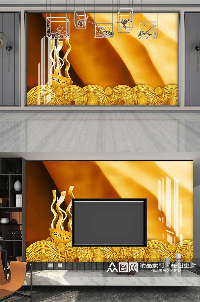 金色尊贵大气电视背景墙素材