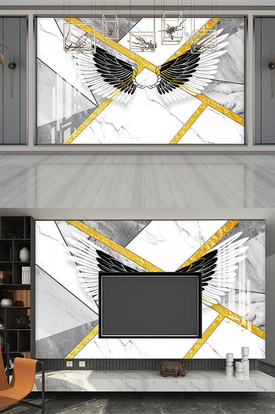 北欧大理石翅膀电视背景墙-众图网