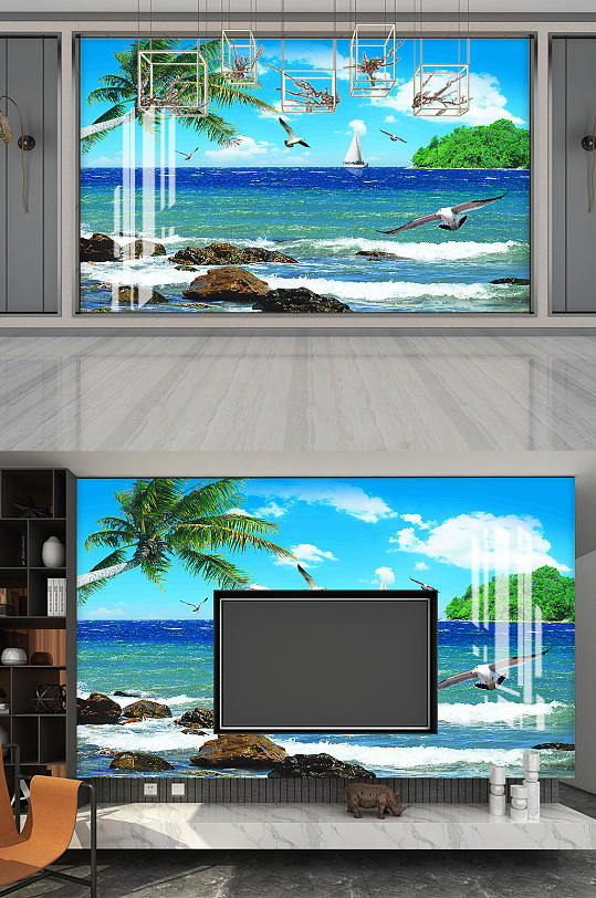 海边风景电视背景墙