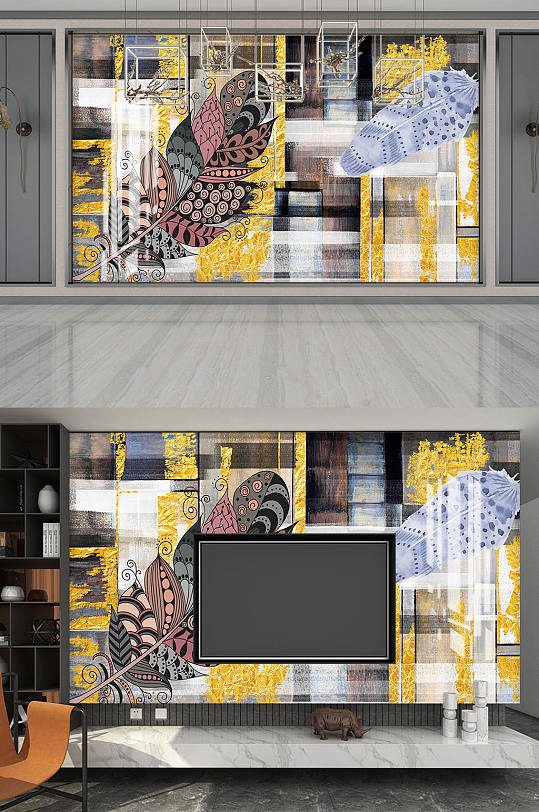 北欧羽毛电视背景墙-众图网