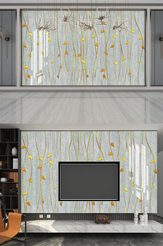 北欧轻奢电视背景墙地毯-众图网