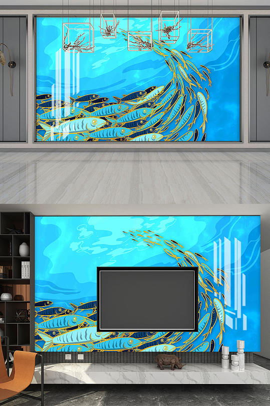 手绘海洋鱼背景墙
