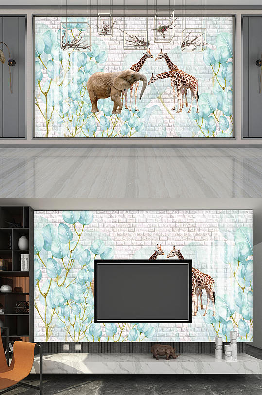 现代简约小清新背景墙-众图网