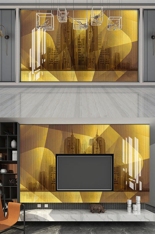 金色城市电视背景墙-众图网