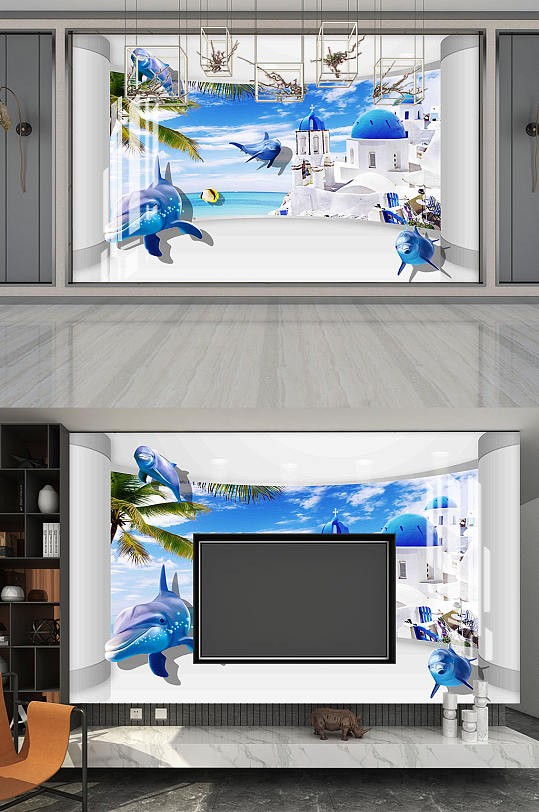 海底世界电视背景墙-众图网