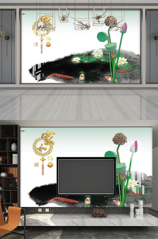 家和荷花电视背景墙-众图网