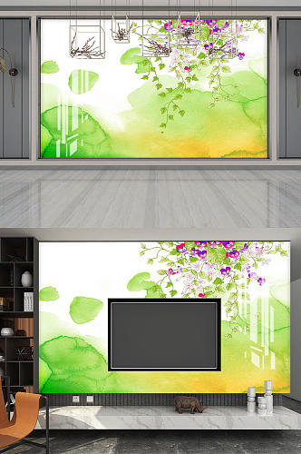 小清新水彩花朵背景墙