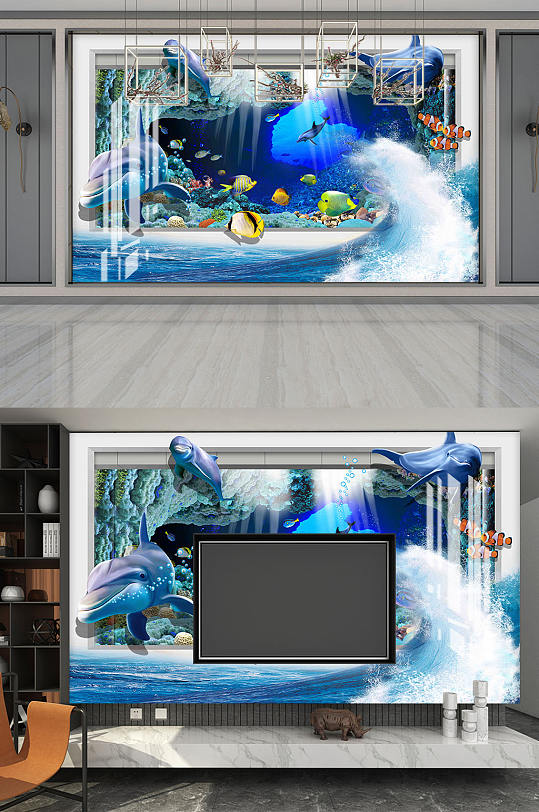 3D海底世界电视背景墙-众图网