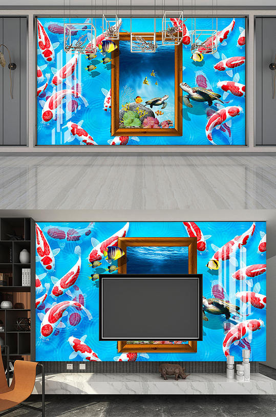 3D海底世界电视背景墙-众图网