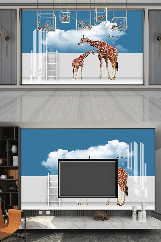 长颈鹿电视背景墙