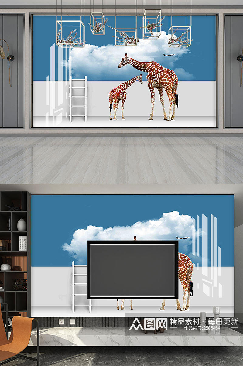 长颈鹿电视背景墙素材