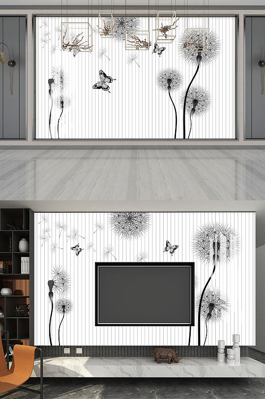 现代简约花朵背景墙-众图网