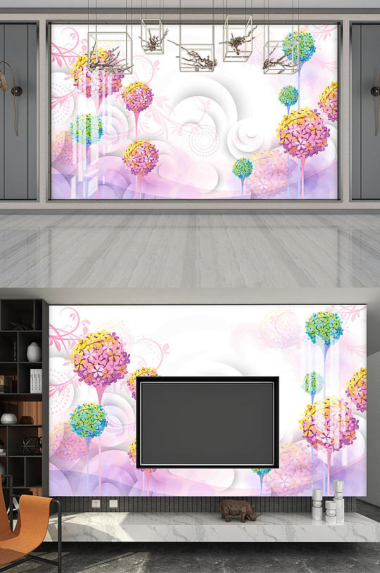 现代简约花朵背景墙-众图网