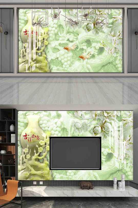 3D立体玉雕电视背景墙-众图网