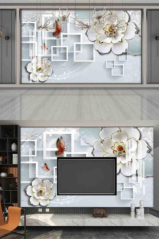 3D立体玉雕电视背景墙-众图网