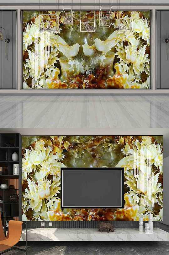 3D立体玉雕电视背景墙-众图网