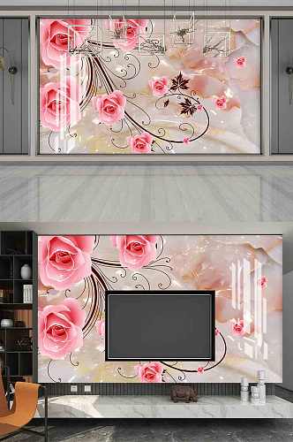3D立体玉雕花朵电视背景墙