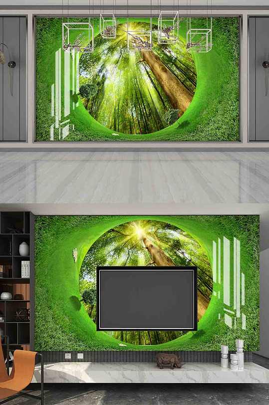 3D立体草地破洞背景墙-众图网