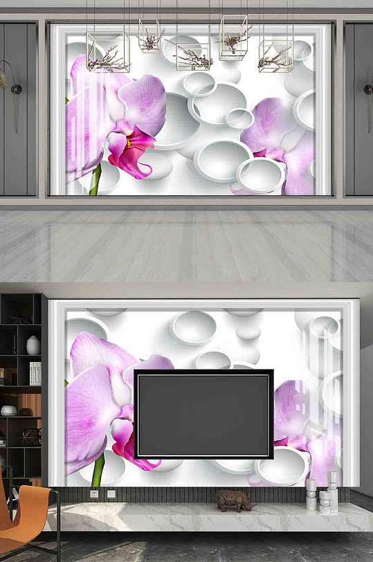 百合圆环护墙板背景墙-众图网