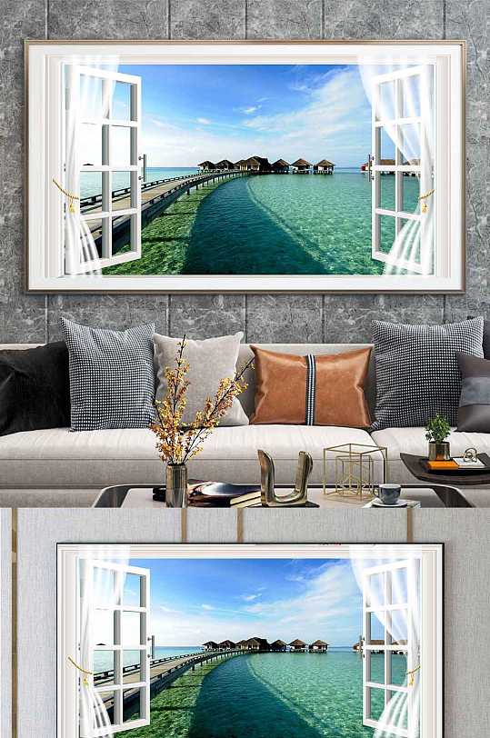 窗户海景3d立体装饰画
