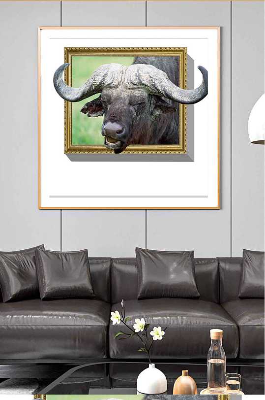 水牛3D立体装饰画-众图网