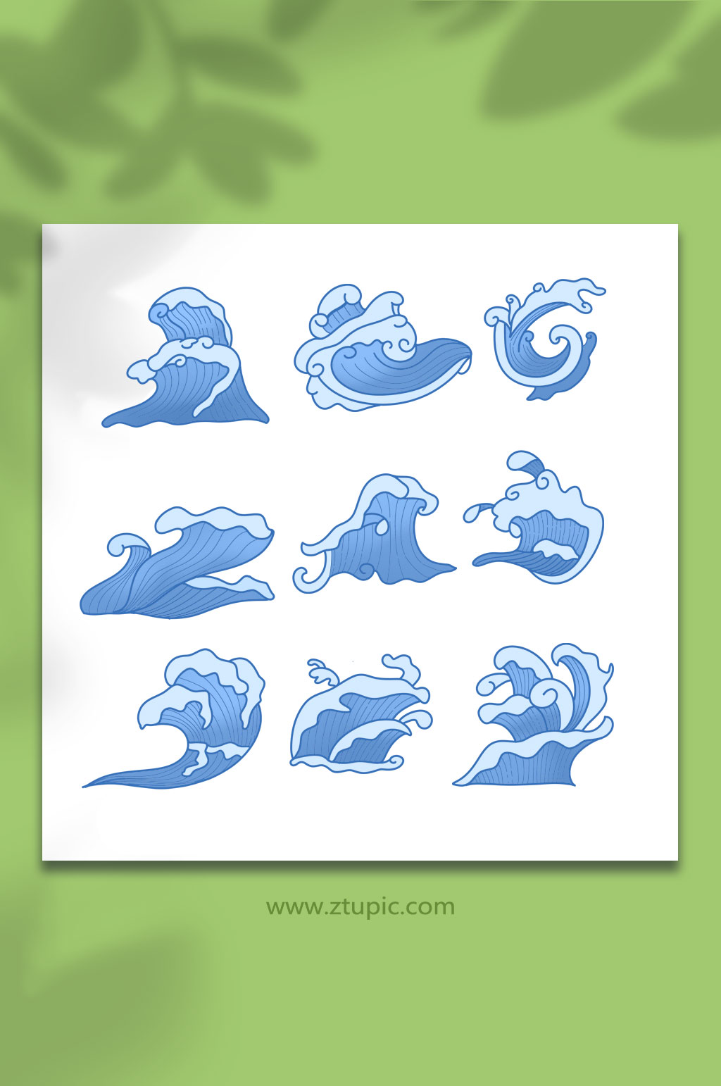 蓝色海浪浪花插画元素素材