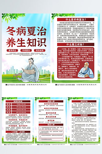 中医夏季冬病夏治知识宣传系列海报