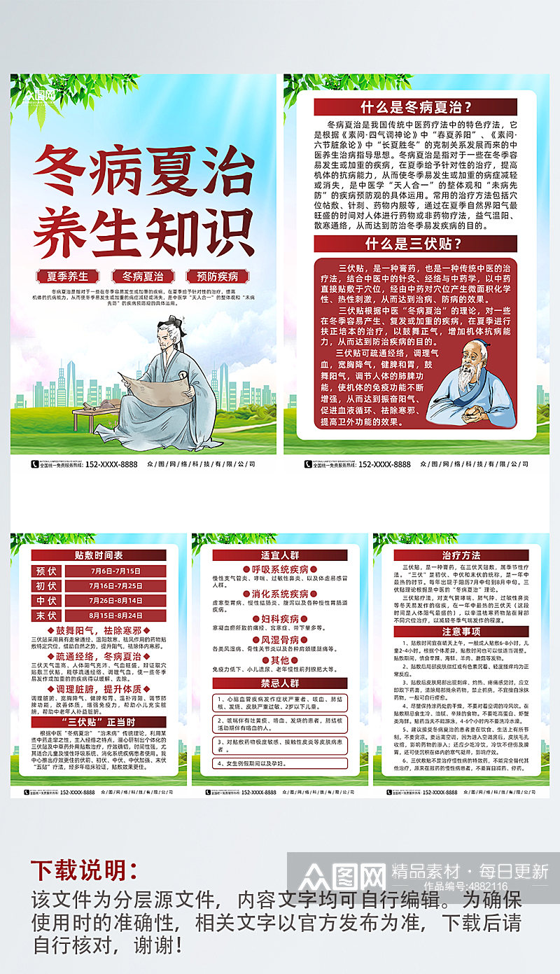 中医夏季冬病夏治知识宣传系列海报素材