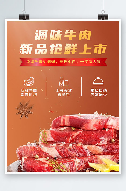 牛肉牛排海报促销宣传页