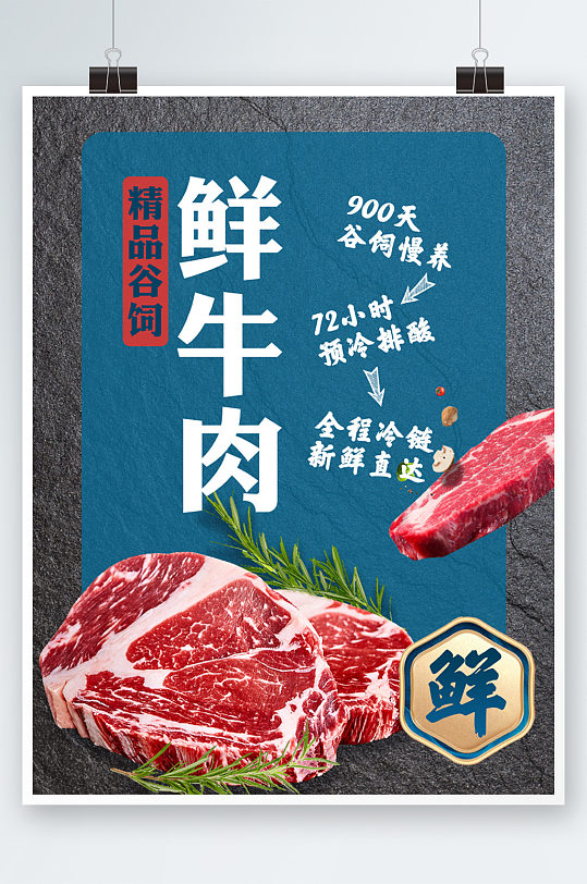 精品谷饲鲜牛肉促销宣传海报