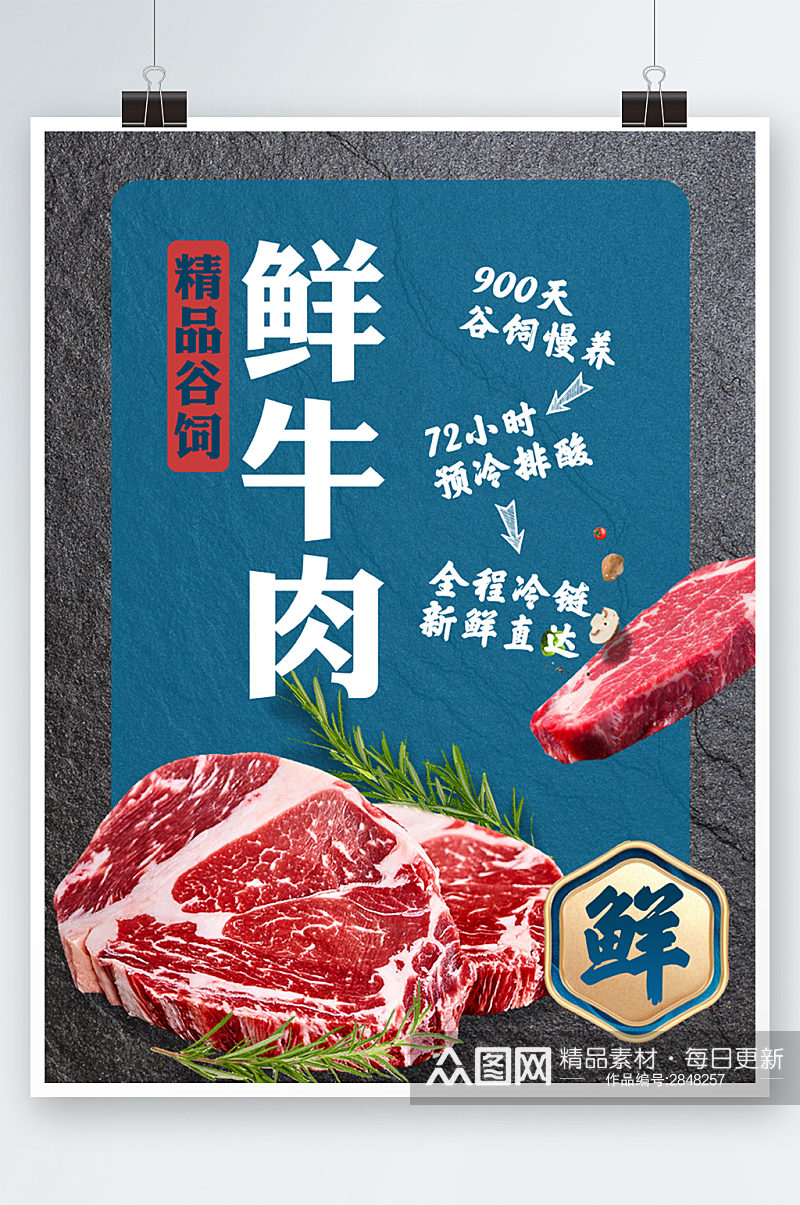 精品谷饲鲜牛肉促销宣传海报素材