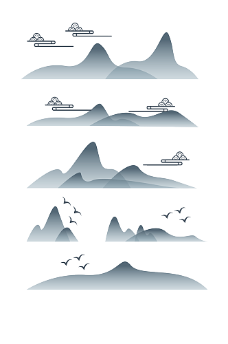 中国风古典山纹云纹水墨山峰中式图案