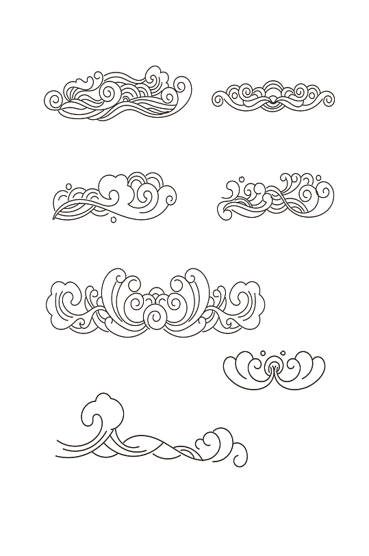 中国风古典线性祥云纹花纹底纹装饰图案