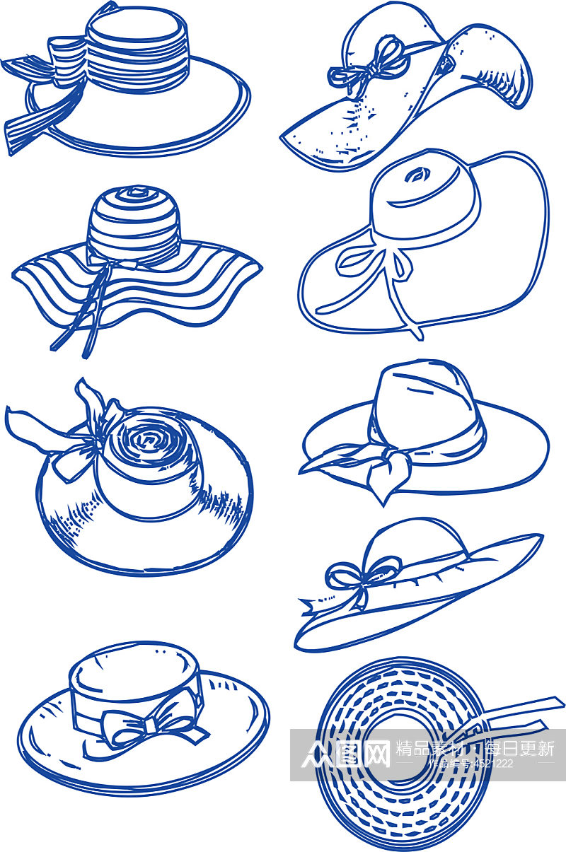 线描夏天潮流度假海边旅游装饰帽子素材