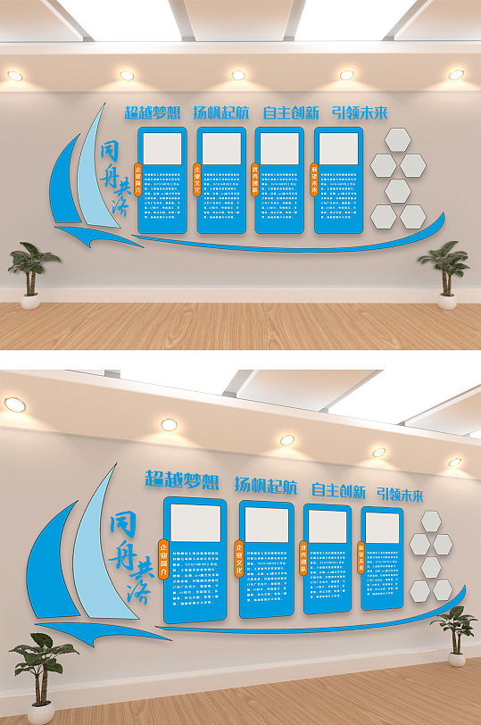 蓝色帆船团队文化墙