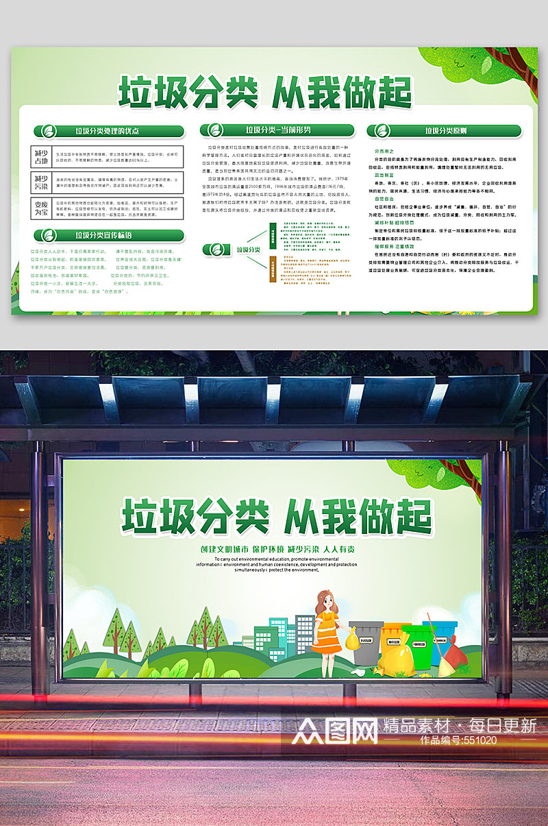 绿色垃圾分类知识宣传展板图素材
