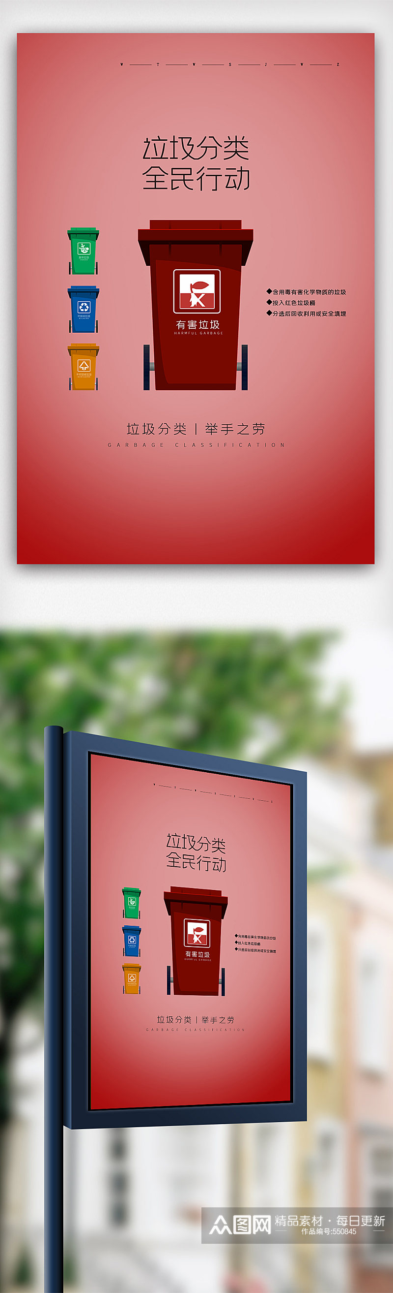 简约时尚清新风格垃圾分类系列海报素材