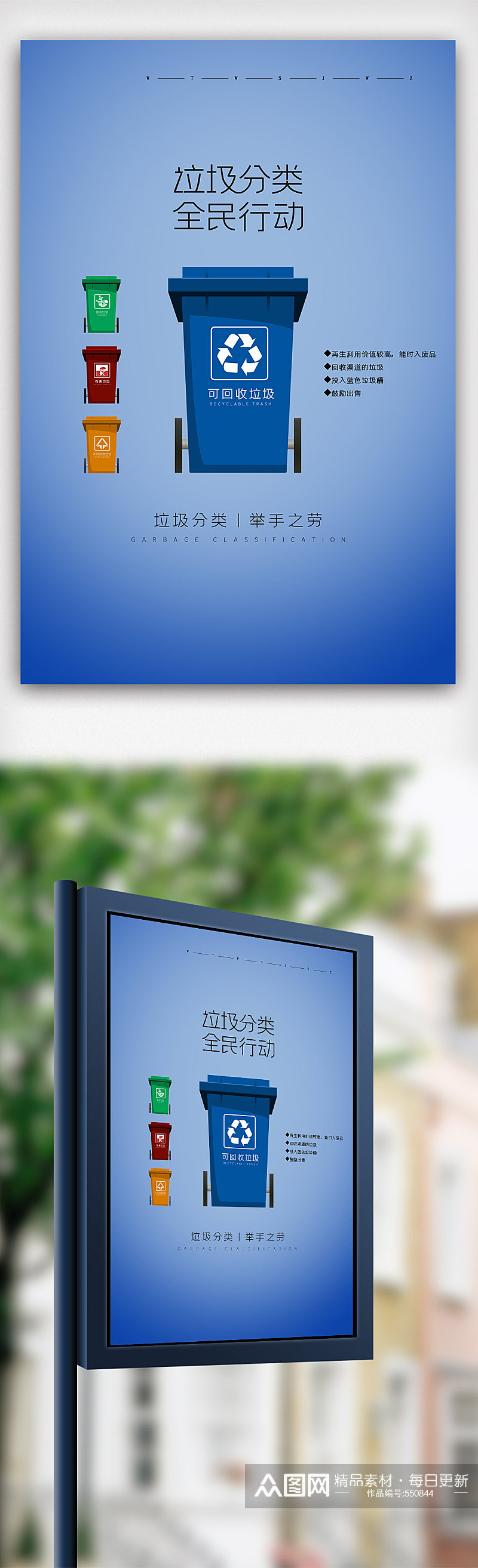 简约时尚清新风格垃圾分类系列海报素材