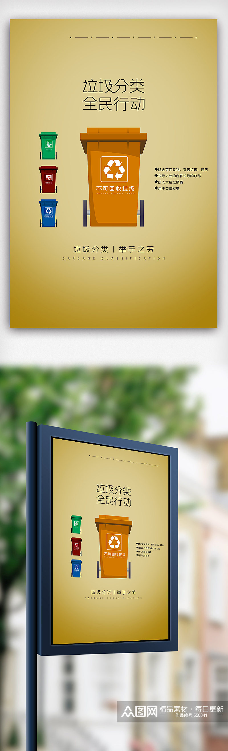 时尚清新风格垃圾分类系列海报素材
