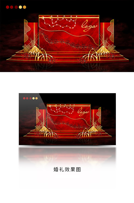 高级大气红金色欧式风格婚礼效果图-众图网