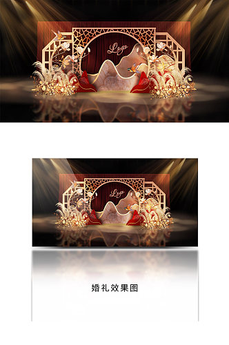 江南风中国风新中式花鸟主题中国风婚礼效果图