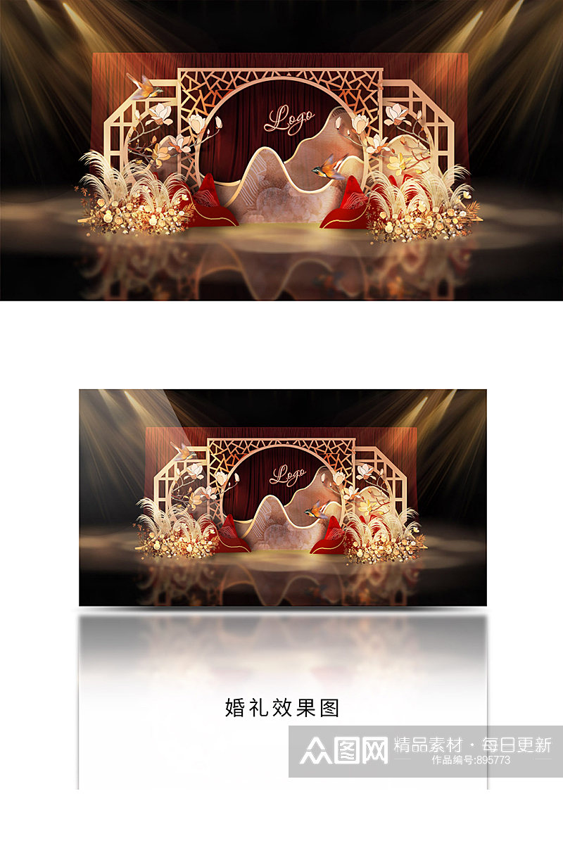 江南风中国风新中式花鸟主题中国风婚礼效果图素材