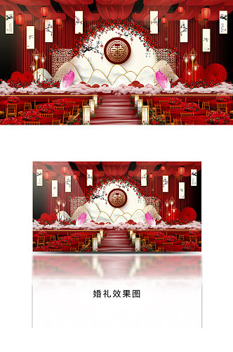 新中式花鸟主题婚礼效果图