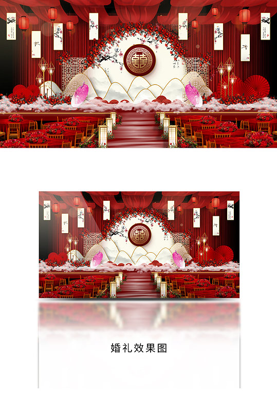 新中式花鸟主题婚礼效果图-众图网